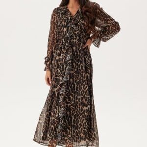 BUBBLEROOM Flounce Midi Dress Leopard S