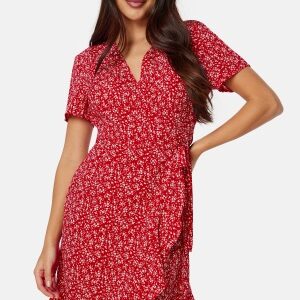 BUBBLEROOM Flounce Short Wrap Dress Red/Patterned XS