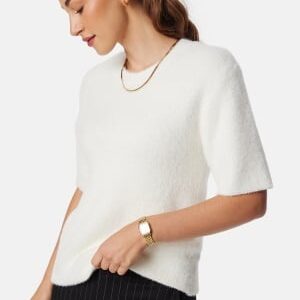 BUBBLEROOM Fluffy Knitted Short Sleeve Sweater Offwhite S