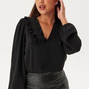 BUBBLEROOM Frill Detail Puff Sleeve Blouse Black S