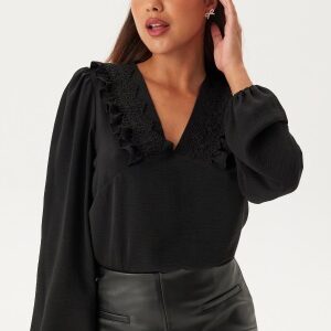 BUBBLEROOM Frill Detail Puff Sleeve Blouse Black XS