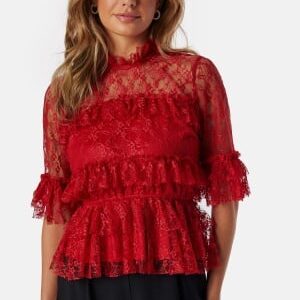 BUBBLEROOM Frill Lace Blouse Red 36