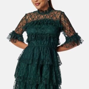 BUBBLEROOM Frill Lace Dress Dark green 36