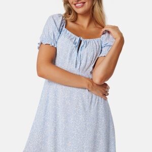 BUBBLEROOM Front Tie Short Dress Light blue/Patterned S