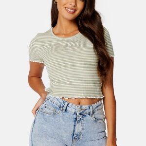 BUBBLEROOM Hallie striped rib top Green / Striped XS