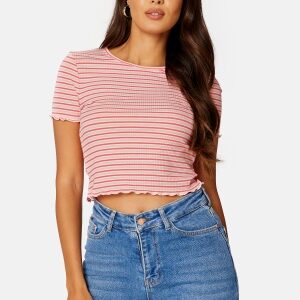 BUBBLEROOM Hallie striped rib top Coral / Striped XS