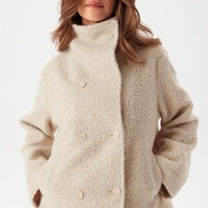 BUBBLEROOM High Neck Short Bouclé Coat Beige S