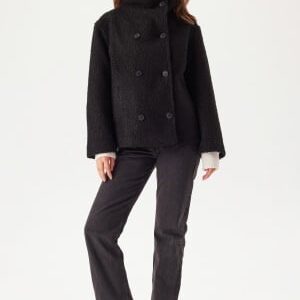 BUBBLEROOM High Neck Short Bouclé Coat Black M