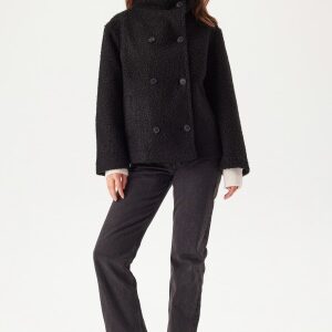 BUBBLEROOM High Neck Short Bouclé Coat Black XS