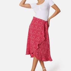 BUBBLEROOM Flounce Midi Wrap Skirt Red/Patterned 3XL