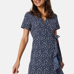 BUBBLEROOM Flounce Short Wrap Dress Dark blue/Patterned S