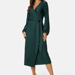 BUBBLEROOM Pleated Wrap Midi Dress Dark green XS