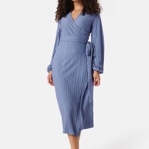 BUBBLEROOM Pleated Wrap Midi Dress Dusty blue XS