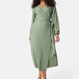 BUBBLEROOM Pleated Wrap Midi Dress Green S