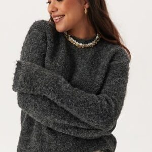 BUBBLEROOM Knitted Bouclé Sweater Dark grey melange S