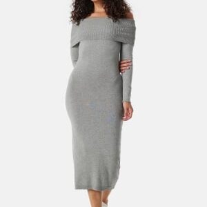 BUBBLEROOM Knitted Off Shoulder Dress Grey melange XS