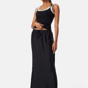 BUBBLEROOM Linen Blend Maxi Skirt Black XS