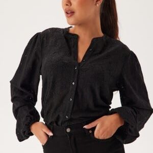 BUBBLEROOM Long Sleeve Button Blouse Black S