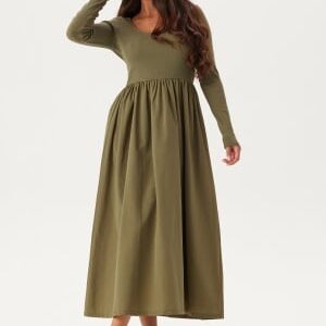 BUBBLEROOM L/S Midi Dress Olive green S