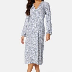 BUBBLEROOM V-neck Midi Button Dress Blue/Floral XL