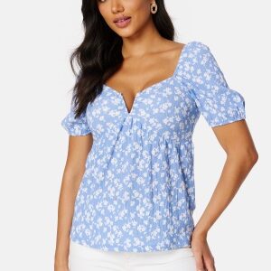 BUBBLEROOM Manda puff sleeve top Blue / Floral XS