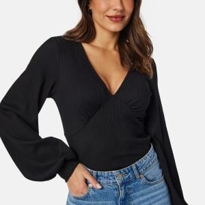 BUBBLEROOM V-neck Puff Sleeve L/S Top Black S