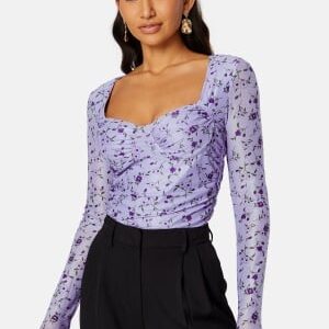 BUBBLEROOM Melandra mesh bustier top Lilac / Floral XS