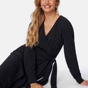 BUBBLEROOM Peach Midi Wrap Dress Black M