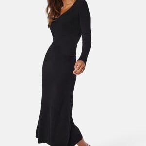 BUBBLEROOM Knitted Rouched Midi Dress Black L