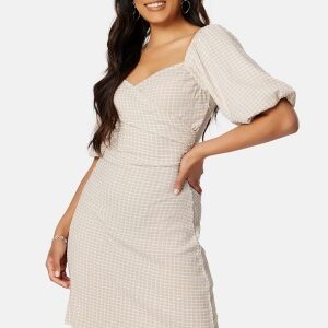 BUBBLEROOM Nandita wrap dress Beige / Checked XL