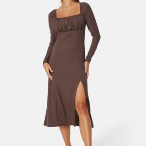 BUBBLEROOM Neija Square Neck Midi Dress  Brown S