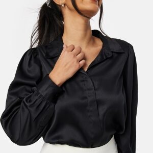 BUBBLEROOM Satin Puff Sleeve Shirt Black 46