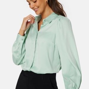 BUBBLEROOM Satin Puff Sleeve Shirt Dusty green 36