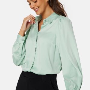 BUBBLEROOM Satin Puff Sleeve Shirt Dusty green 42