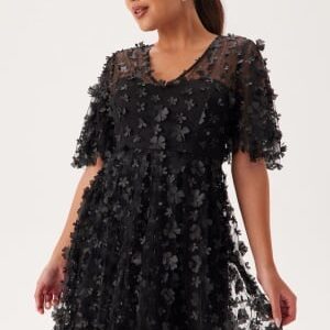 Bubbleroom Occasion 3D Floral Butterfly Sleeve Dress Black 36