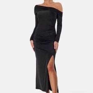 Bubbleroom Occasion Asymmetric Off Shoulder Soft Ankle Dress Black L