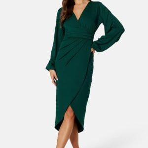 Bubbleroom Occasion Wrap Stretchy Midi Dress Dark green M