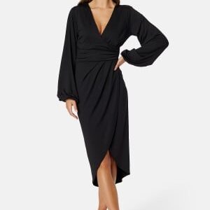 Bubbleroom Occasion Wrap Stretchy Midi Dress Black XS