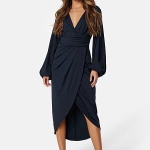 Bubbleroom Occasion Wrap Stretchy Midi Dress Dark blue XS