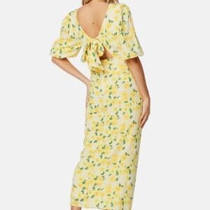 Bubbleroom Occasion Puff Sleeve Bow Midi Dress Yellow/Floral 38