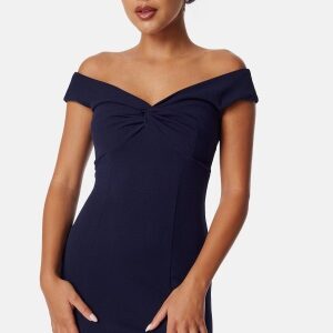 Bubbleroom Occasion Twist Off Shoulder Gown Dark blue 3XL