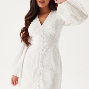 Bubbleroom Occasion Broderie Anglaise Balloon Sleeve Dress White XS