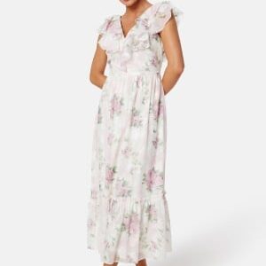 Bubbleroom Occasion Flounce Jacquard Midi Dress Pink/Patterned S