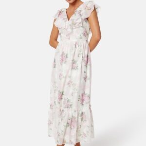 Bubbleroom Occasion Flounce Jacquard Midi Dress Pink/Patterned XS