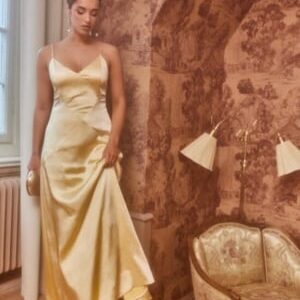 Bubbleroom Occasion Satin Strap Gown Light yellow 42