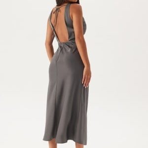 Bubbleroom Occasion Cowl Neck Satin Midi Dress Silver grey S