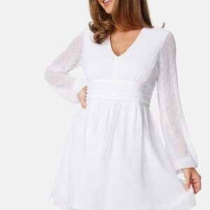 Bubbleroom Occasion Dotted Tie Back L/S Chiffon Dress White 46