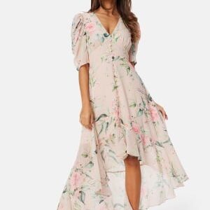 Bubbleroom Occasion High-Low Short Sleeve Dress Dusty pink/Floral 38