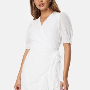 Bubbleroom Occasion Dotted S/S wrap dress White XS