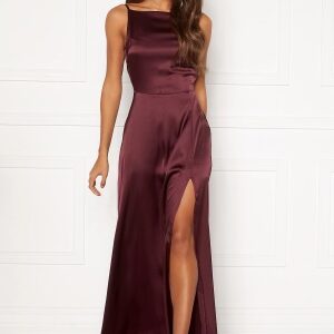 Bubbleroom Occasion Drapy-Back Slit Satin Gown Wine-red 46